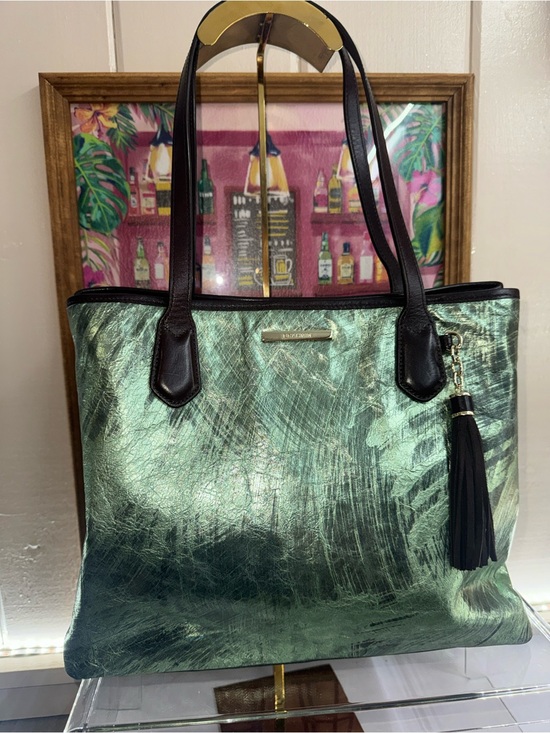 Handbags - Brahmin RARE Metallic Green Shoulder or Tote Bag with Tassel Like NEW - STUNNING